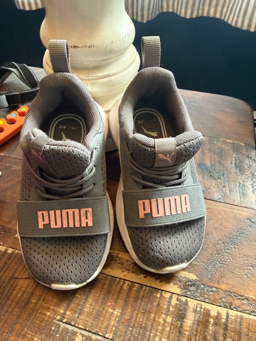 Puma Kids Gray Sneakers with Pink Logo Strap